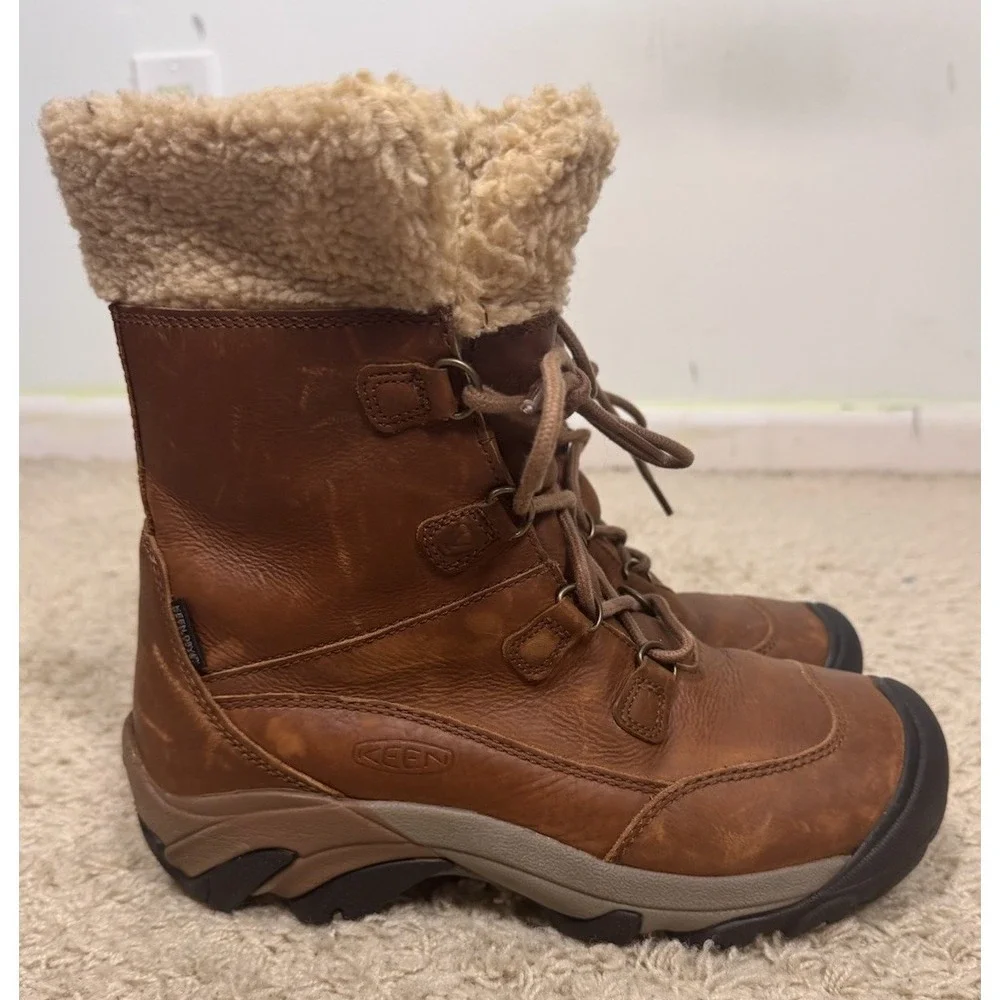 Keen Betty Waterproof Brown Leather Sherpa Lined Short Boots Women's 8 Outdoors